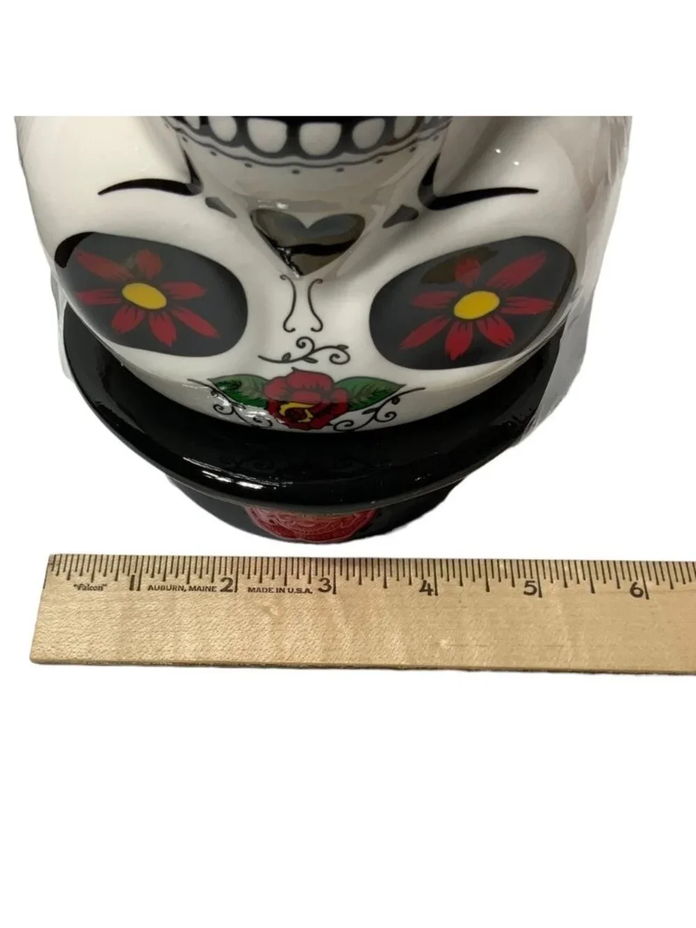 Canister Jar Sugar Skull Ceramic Hand Painted With Lid Colorful Multicolor White